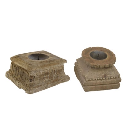 Bougeoir Home ESPRIT Naturel Bois 25 x 25 x 12 cm (2 Unités)