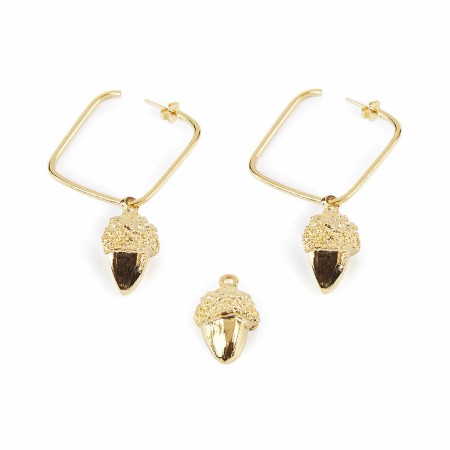 Boucles d´oreilles Femme Shabama Laiton Gland Baigné dans un éclair d'or 3 cm