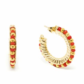 Ladies' Earrings Shabama Etiopia Brass gold-plated Red 2 cm