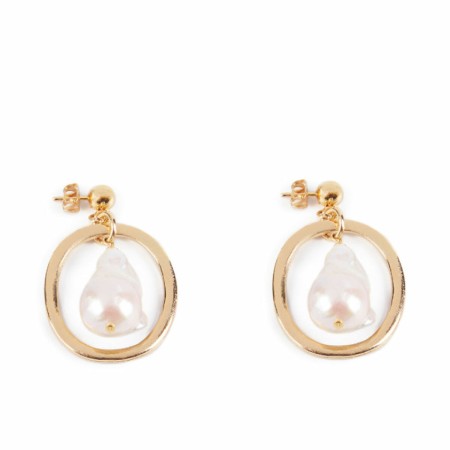 Ladies' Earrings Shabama Balboa Brass Bathed in golden flash Baroque pearl 4,5 cm