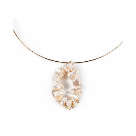 Damenhalskette Shabama Mississippi Luxe Messing In goldenes Licht getaucht Perlen 13 cm