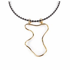 Ladies' Necklace Shabama Malawi Brass Bathed in golden flash Leather 38 cm
