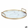 Tray Marble White Golden Metal Glass 30 x 4,5 x 30 cm (6 Units)