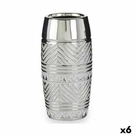 Vase Cylinder Stripes Silver Ceramic 11,5 x 23 x 11,5 cm (6 Units)