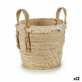 Planter With handles Natural Straw 23 x 30 x 22 cm (12 Units)