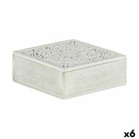 Boîte Décorative Blanc Bois 18 x 6,5 x 18 cm (6 Unités)