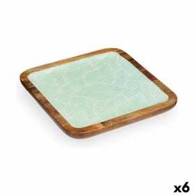 Centerpiece 25 x 25 cm Leaf of a plant White Brown Green Resin Mango wood (6 Units)