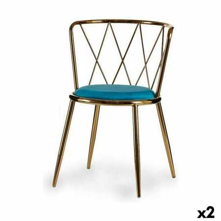 Chair Rhombus Blue Golden Metal 50,5 x 73 x 51 cm (2 Units)