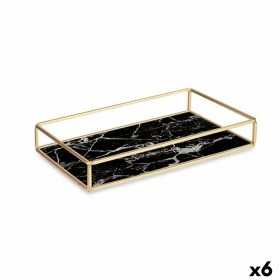 Tray Decoration Marble Black Golden Metal Glass 25 x 4 x 15 cm (6 Units)