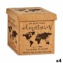 Decorative box World Map Foldable Brown Cork MDF Wood 31 x 31 x 31 cm (4 Units)