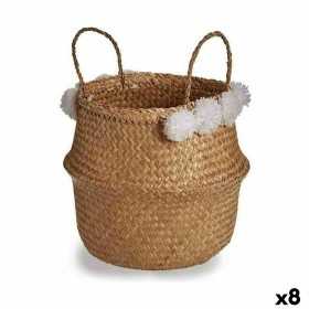Decorative basket Pompoms White Natural Rushes 15 L 40 x 51 x 40 cm (8 Units)