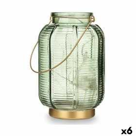 Lanterne à LED Rayures Vert Doré verre 13,5 x 22 x 13,5 cm (6 Unités)