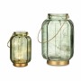 Lanterne à LED Rayures Vert Doré verre 13,5 x 22 x 13,5 cm (6 Unités)