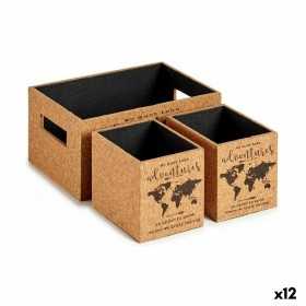 Set of decorative boxes Brown Cork MDF Wood (12 Units)