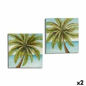 Kanvas Palmträd Blå Brun Grön 3 x 80 x 80 cm (2 antal)