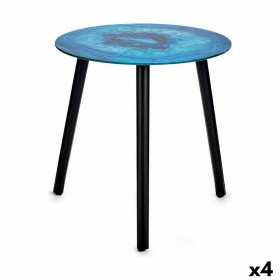 Table d'appoint Marbre Noir Turquoise Verre 40 x 41,5 x 40 cm (4 Unités)