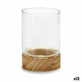Ljusstakar Brun Transparent Trä Glas 11,5 x 16 x 11,5 cm (12 antal)