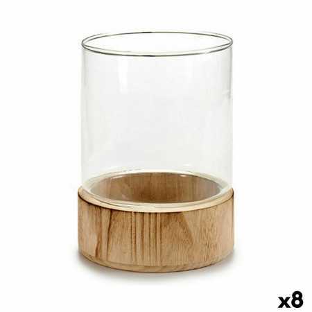 Ljusstakar Brun Transparent Trä Glas 14,5 x 19,3 x 14,5 cm (8 antal)