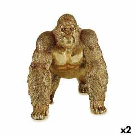 Prydnadsfigur Gorilla Gyllene 20 x 27,5 x 34 cm (2 antal)