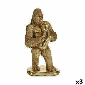 Prydnadsfigur Gorilla Saxofon Gyllene 18,5 x 38,8 x 22 cm (3 antal)