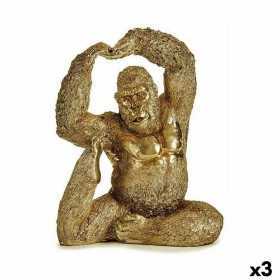Figurine Décorative Yoga Gorille Doré 14 x 30 x 25,5 cm (3 Unités)
