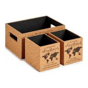 Set de boîtes décoratives Marron Mappemonde 3 Pièces Liège Bois MDF