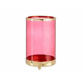 Ljusstakar Rosa Gyllene Cylinder Metall Glas (12,2 x 19,5 x 12,2 cm)