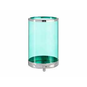 Candleholder Silver Blue Cylinder 12,2 x 19,5 x 12,2 cm Metal Glass