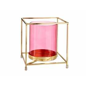 Candleholder Squared Pink Golden 14 x 15,5 x 14 cm Metal Glass