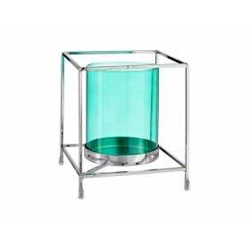 Ljusstakar Fyrkantig Silvrig Blå 14 x 15,5 x 14 cm Metall Glas