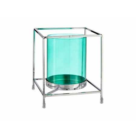 Ljusstakar Fyrkantig Silvrig Blå 14 x 15,5 x 14 cm Metall Glas