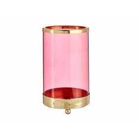Ljusstakar Rosa Gyllene Cylinder 9,7 x 16,5 x 9,7 cm Metall Glas