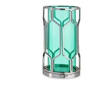 Ljusstakar Silvrig Blå Metall Glas (11,5 x 19,5 x 11,5 cm)