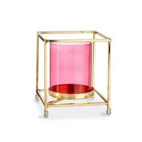 Candleholder Squared Pink Golden 11,5 x 12,6 x 11,5 cm Metal Glass