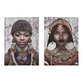 Jeu de 2 tableaux Toile Femme Ethnique 70 x 50 x 1,5 cm