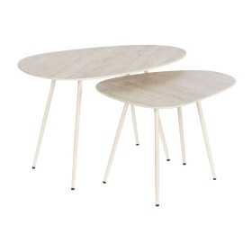 Set of 2 tables Home ESPRIT White Beige Light brown Metal Ceramic 73 x 43 x 45 cm