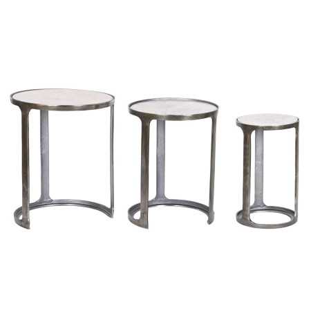 Set mit 3 Tischen Home ESPRIT Weiß Silberfarben Aluminium Marmor 45 x 45 x 56 cm