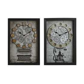 Horloge Murale Home ESPRIT Jaune Blanc Noir Gris Métal Verre Vintage 27,5 x 6,5 x 40,5 cm (2 Unités)