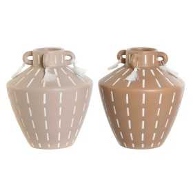 Vase Home ESPRIT Brown Light brown Ceramic Colonial Fringe 15,5 x 15,5 x 17,1 cm (2 Units)