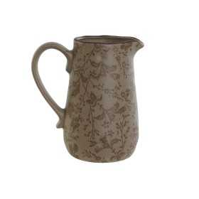 Jug Home ESPRIT Brown Green Stoneware Leaf of a plant Shabby Chic