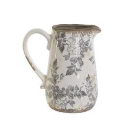 Jug Home ESPRIT White Brown Grey Stoneware Leaf of a plant Shabby Chic