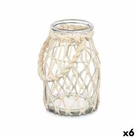 Candleholder Tin White Transparent Glass Rope 14 x 21 cm (6 Units)