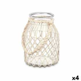 Candleholder Tin White Transparent Glass Rope 20 x 30 cm (4 Units)