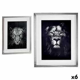 Painting Tiger Lion Silver Glass Particleboard 43 x 3 x 53 cm (6 Units)