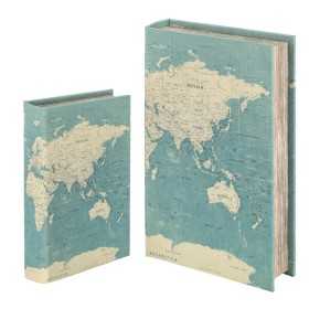 Uppsättning med Dekorativa Lådor Signes Grimalt Boken Världskarta Trä MDF 5 x 26 x 17 cm