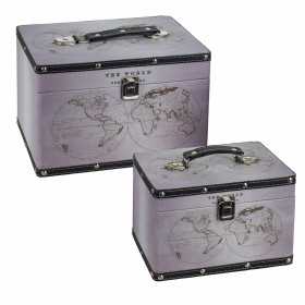 Set of decorative boxes Signes Grimalt World Map PVC MDF Wood 19,5 x 19,5 x 27,5 cm