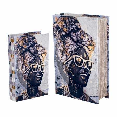 Uppsättning med Dekorativa Lådor Signes Grimalt Boken Afrikanska Trä MDF 18 x 7 x 27 cm