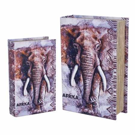 Uppsättning med Dekorativa Lådor Signes Grimalt Boken Elefant Trä MDF 18 x 7 x 27 cm