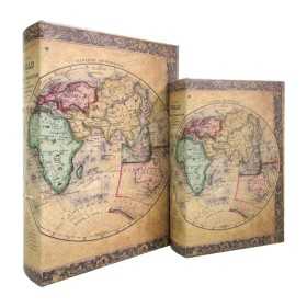 Uppsättning med Dekorativa Lådor Signes Grimalt Boken Världskarta Trä MDF 7 x 30 x 21 cm