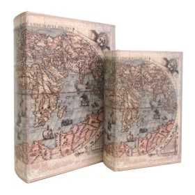 Set of decorative boxes Signes Grimalt Book World Map MDF Wood 7 x 27 x 18 cm